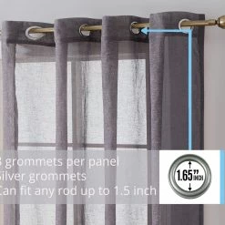 HLC.ME Sierra Linen Sheer Grommet Curtain Panels - Charcoal Grey - Set Of 2 Sheer Curtains 11 HLC.ME Sierra Linen Sheer Grommet Curtain Panels - Charcoal Grey - Set Of 2 Sheer Curtains