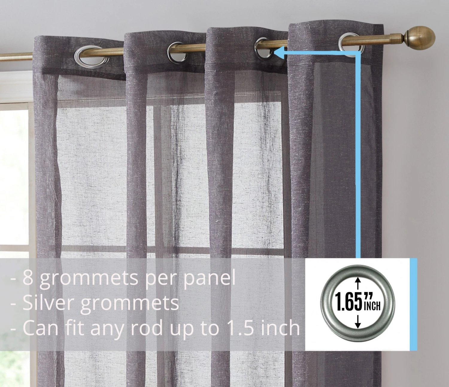 HLC.ME Sierra Linen Sheer Grommet Curtain Panels - Charcoal Grey - Set Of 2 Sheer Curtains 5 HLC.ME Sierra Linen Sheer Grommet Curtain Panels - Charcoal Grey - Set Of 2 Sheer Curtains