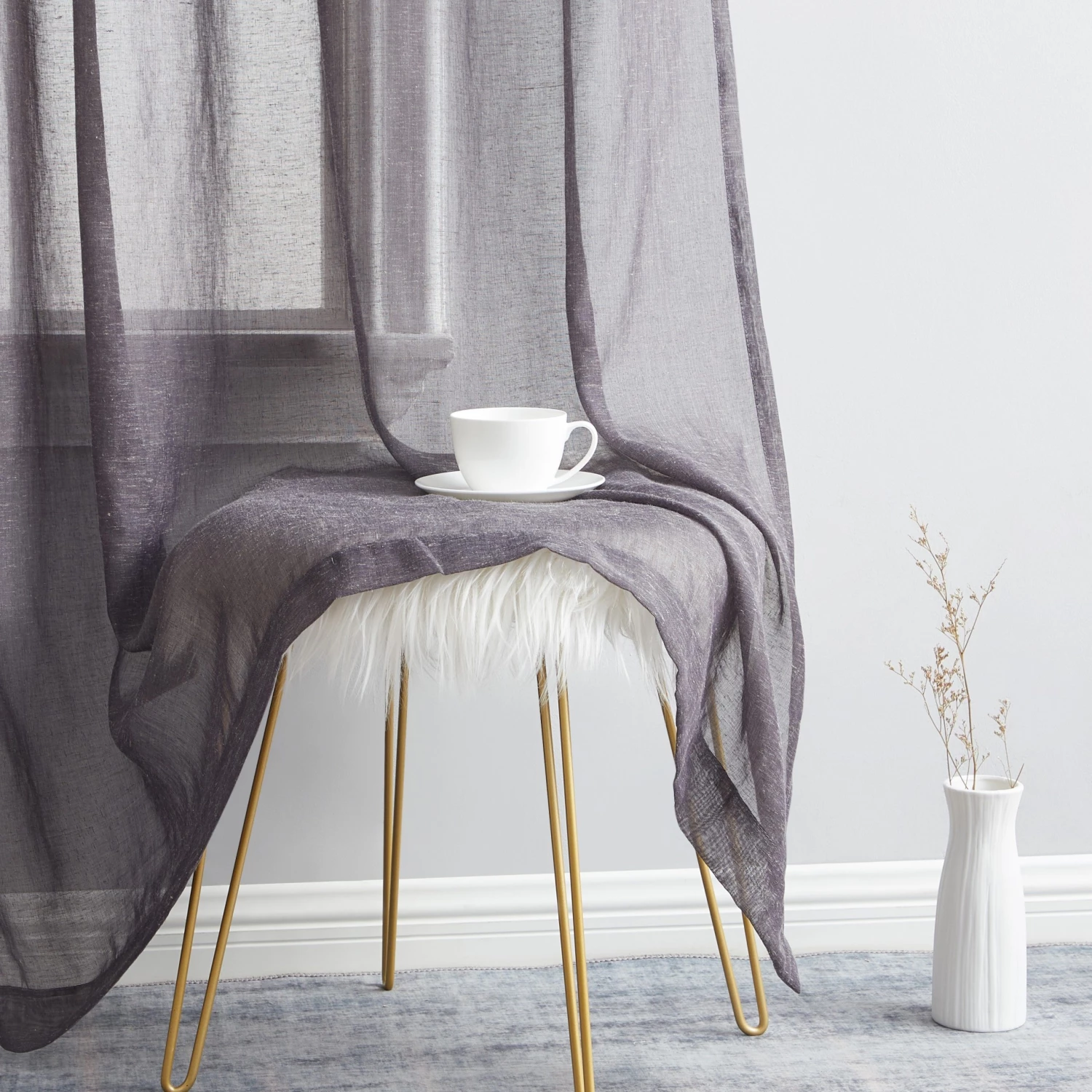 HLC.ME Sierra Linen Sheer Grommet Curtain Panels - Charcoal Grey - Set Of 2 Sheer Curtains 7 HLC.ME Sierra Linen Sheer Grommet Curtain Panels - Charcoal Grey - Set Of 2 Sheer Curtains