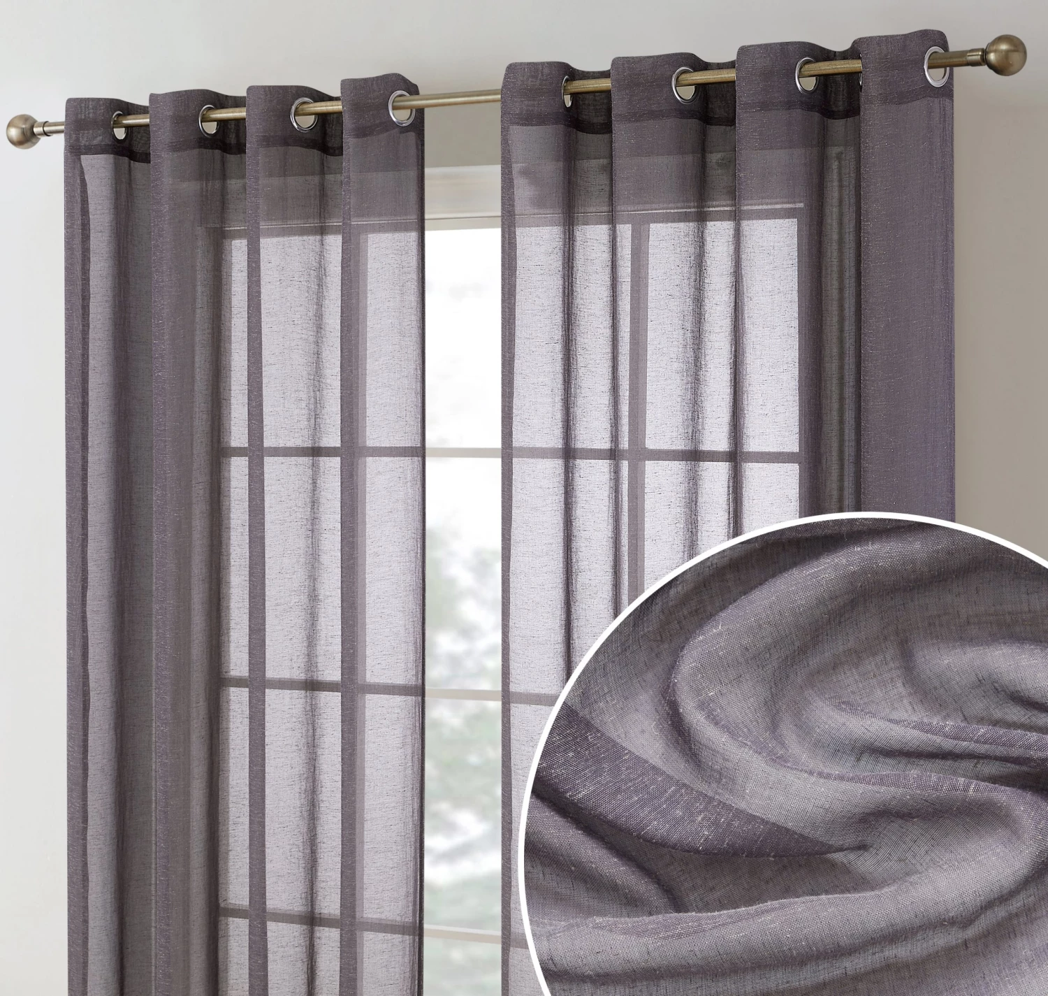 HLC.ME Sierra Linen Sheer Grommet Curtain Panels - Charcoal Grey - Set Of 2 Sheer Curtains 3 HLC.ME Sierra Linen Sheer Grommet Curtain Panels - Charcoal Grey - Set Of 2 Sheer Curtains
