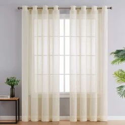 HLC.ME Sheer Curtains Sierra Linen Sheer Grommet Curtain Panels - Cream - Set Of 2
