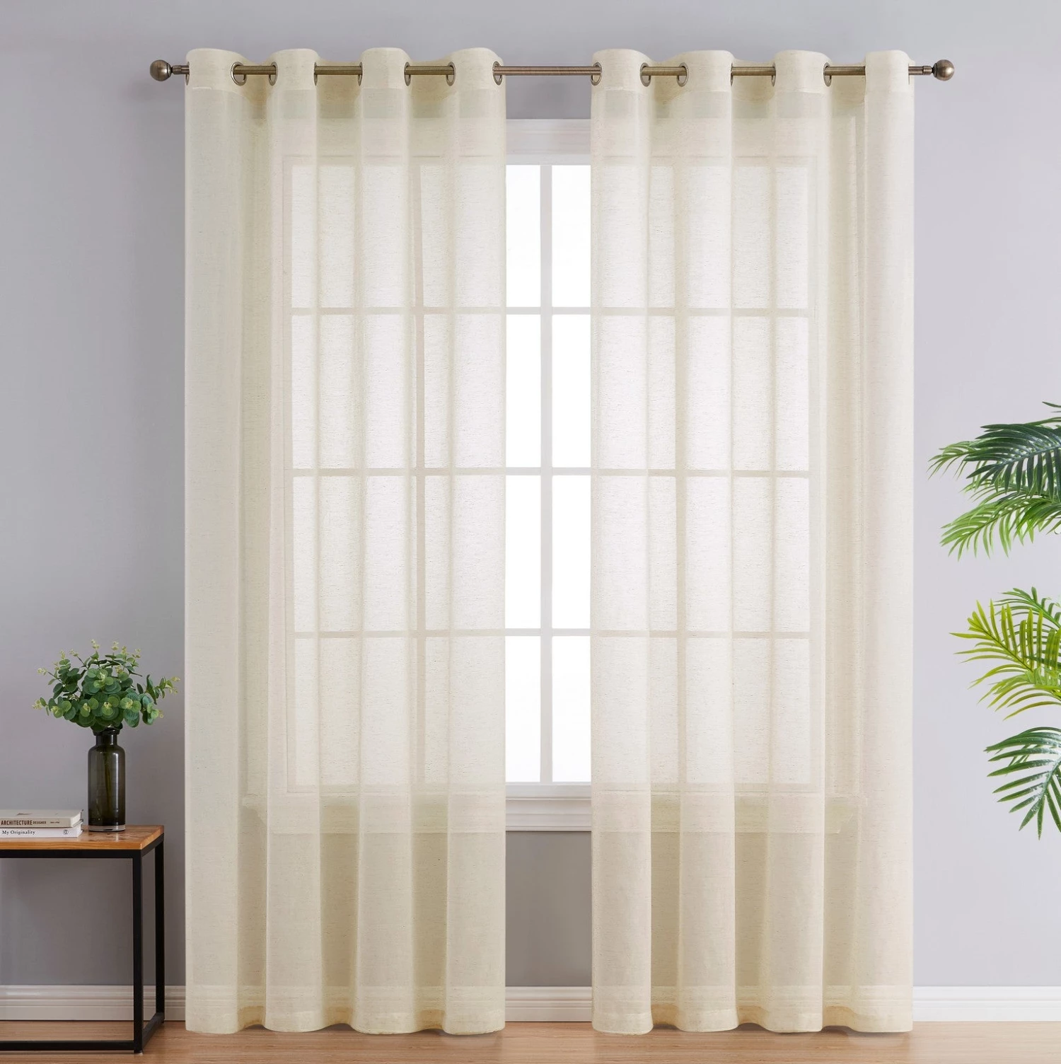 HLC.ME Sheer Curtains Sierra Linen Sheer Grommet Curtain Panels - Cream - Set Of 2 4 HLC.ME Sheer Curtains Sierra Linen Sheer Grommet Curtain Panels - Cream - Set Of 2