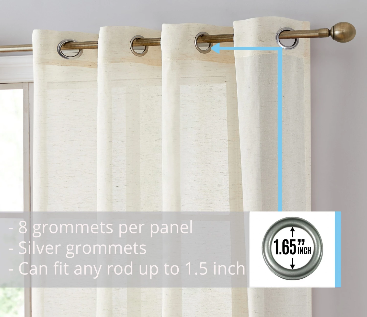 HLC.ME Sheer Curtains Sierra Linen Sheer Grommet Curtain Panels - Cream - Set Of 2 5 HLC.ME Sheer Curtains Sierra Linen Sheer Grommet Curtain Panels - Cream - Set Of 2