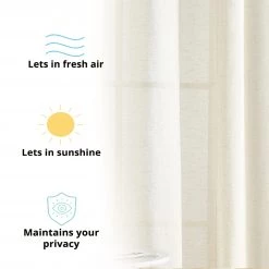 HLC.ME Sheer Curtains Sierra Linen Sheer Grommet Curtain Panels - Cream - Set Of 2 12 HLC.ME Sheer Curtains Sierra Linen Sheer Grommet Curtain Panels - Cream - Set Of 2