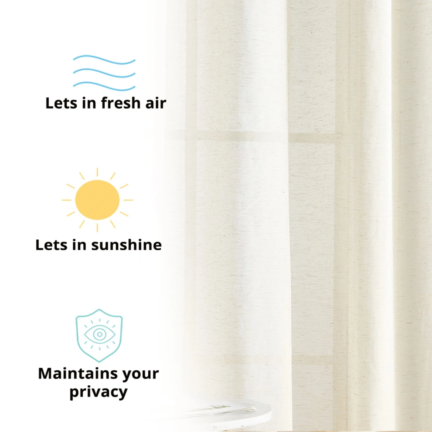 HLC.ME Sheer Curtains Sierra Linen Sheer Grommet Curtain Panels - Cream - Set Of 2 6 HLC.ME Sheer Curtains Sierra Linen Sheer Grommet Curtain Panels - Cream - Set Of 2