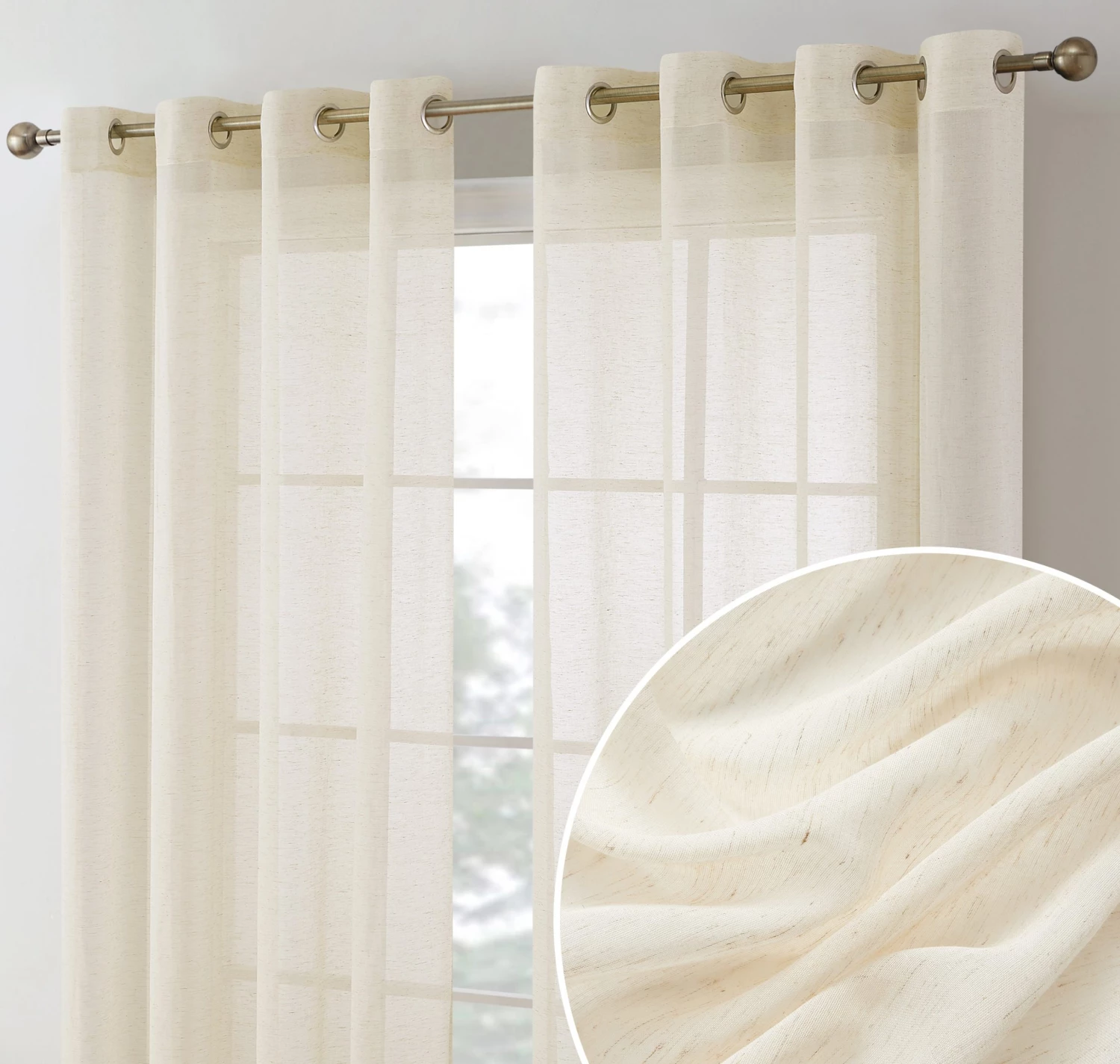 HLC.ME Sheer Curtains Sierra Linen Sheer Grommet Curtain Panels - Cream - Set Of 2 3 HLC.ME Sheer Curtains Sierra Linen Sheer Grommet Curtain Panels - Cream - Set Of 2