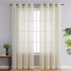 HLC.ME Sheer Curtains Sierra Linen Sheer Grommet Curtain Panels - Ivory - Set Of 2