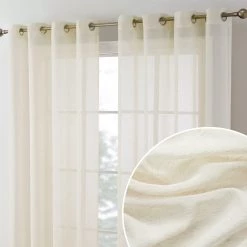 HLC.ME Sheer Curtains Sierra Linen Sheer Grommet Curtain Panels - Ivory - Set Of 2