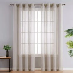 HLC.ME Sierra Linen Sheer Grommet Curtain Panels - Light Grey - Set Of 2