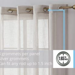 HLC.ME Sierra Linen Sheer Grommet Curtain Panels - Light Grey - Set Of 2