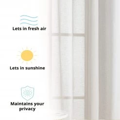 HLC.ME Sierra Linen Sheer Grommet Curtain Panels - Light Grey - Set Of 2