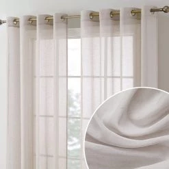 HLC.ME Sierra Linen Sheer Grommet Curtain Panels - Light Grey - Set Of 2