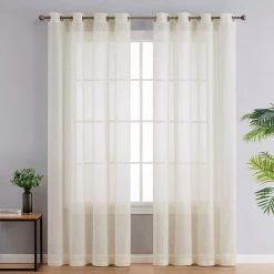 HLC.ME Sierra Linen Sheer Grommet Curtain Panels - Natural Linen - Set Of 2