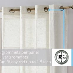 HLC.ME Sierra Linen Sheer Grommet Curtain Panels - Natural Linen - Set Of 2