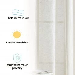 HLC.ME Sierra Linen Sheer Grommet Curtain Panels - Natural Linen - Set Of 2