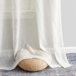 HLC.ME Sierra Linen Sheer Grommet Curtain Panels - Natural Linen - Set Of 2