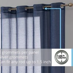 HLC.ME Sierra Linen Sheer Grommet Curtain Panels - Navy Blue - Set Of 2 11 HLC.ME Sierra Linen Sheer Grommet Curtain Panels - Navy Blue - Set Of 2