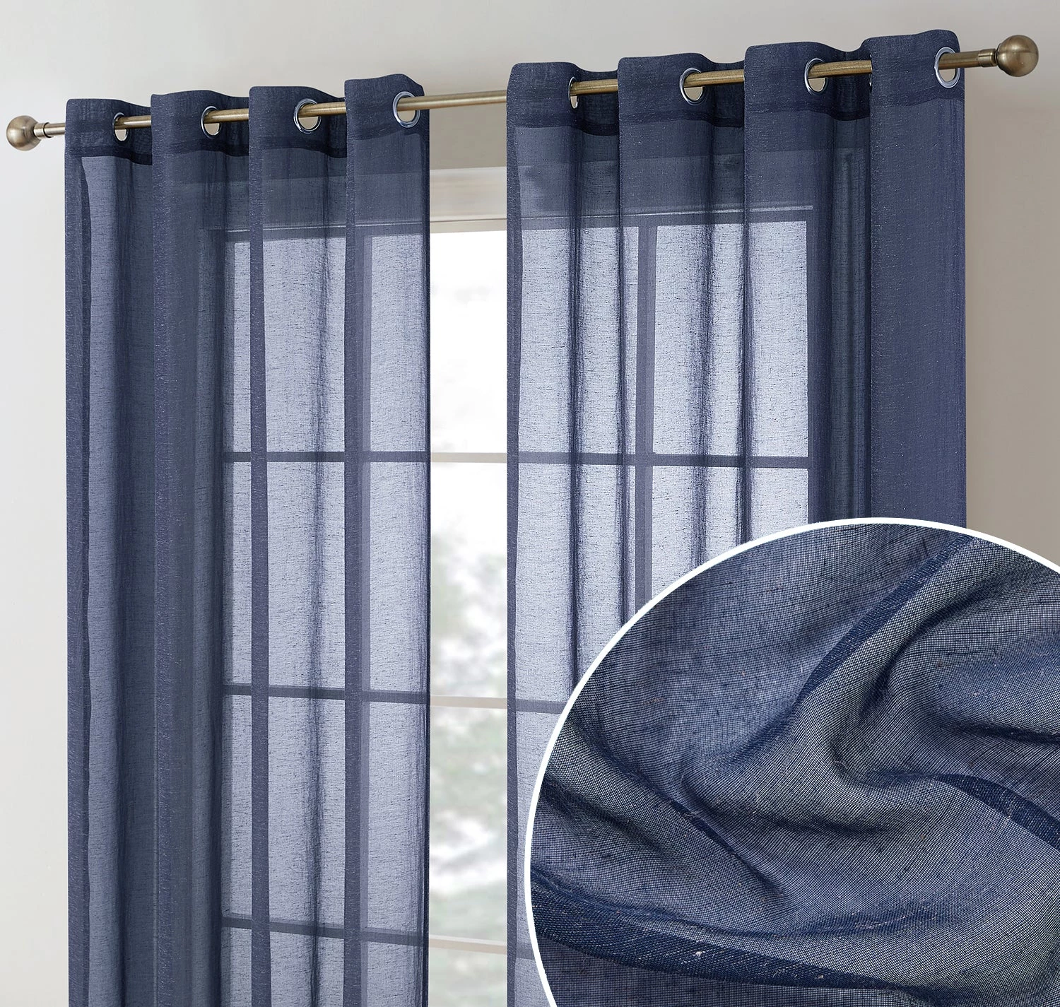 HLC.ME Sierra Linen Sheer Grommet Curtain Panels - Navy Blue - Set Of 2 3 HLC.ME Sierra Linen Sheer Grommet Curtain Panels - Navy Blue - Set Of 2