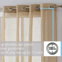 HLC.ME Sierra Linen Sheer Grommet Curtain Panels - Taupe - Set Of 2 11 HLC.ME Sierra Linen Sheer Grommet Curtain Panels - Taupe - Set Of 2