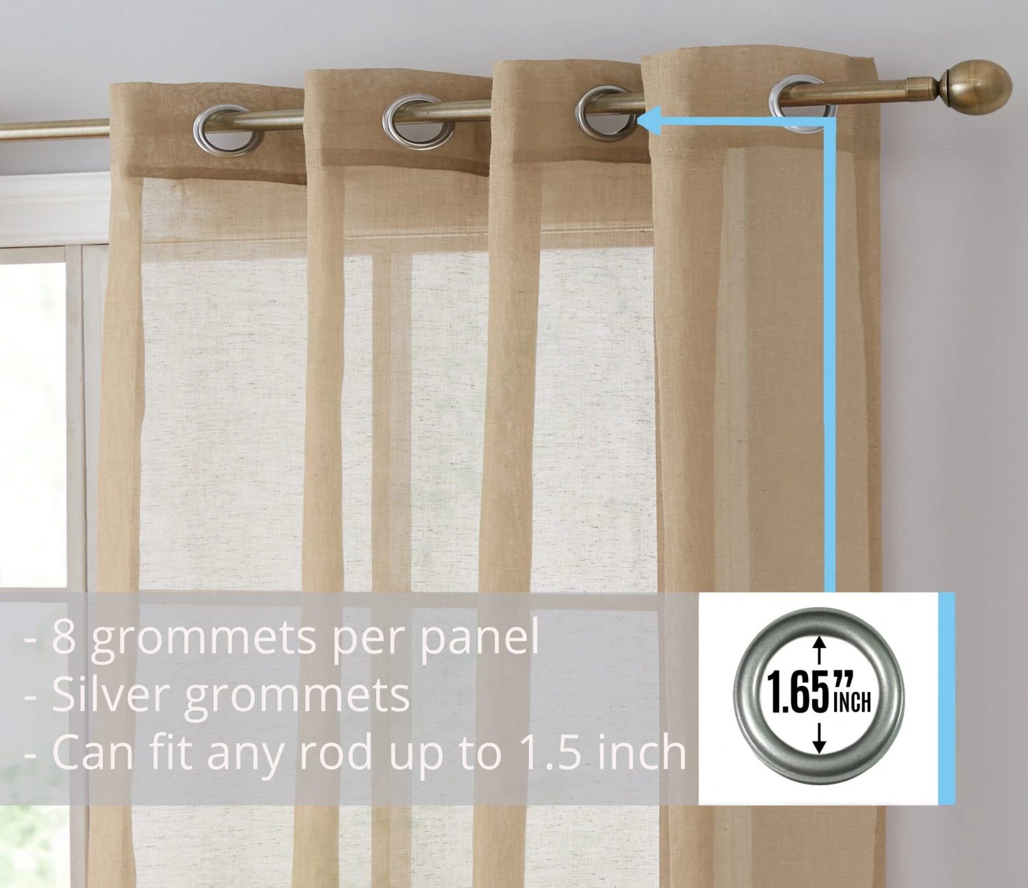 HLC.ME Sierra Linen Sheer Grommet Curtain Panels - Taupe - Set Of 2 5 HLC.ME Sierra Linen Sheer Grommet Curtain Panels - Taupe - Set Of 2