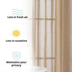 HLC.ME Sierra Linen Sheer Grommet Curtain Panels - Taupe - Set Of 2 12 HLC.ME Sierra Linen Sheer Grommet Curtain Panels - Taupe - Set Of 2