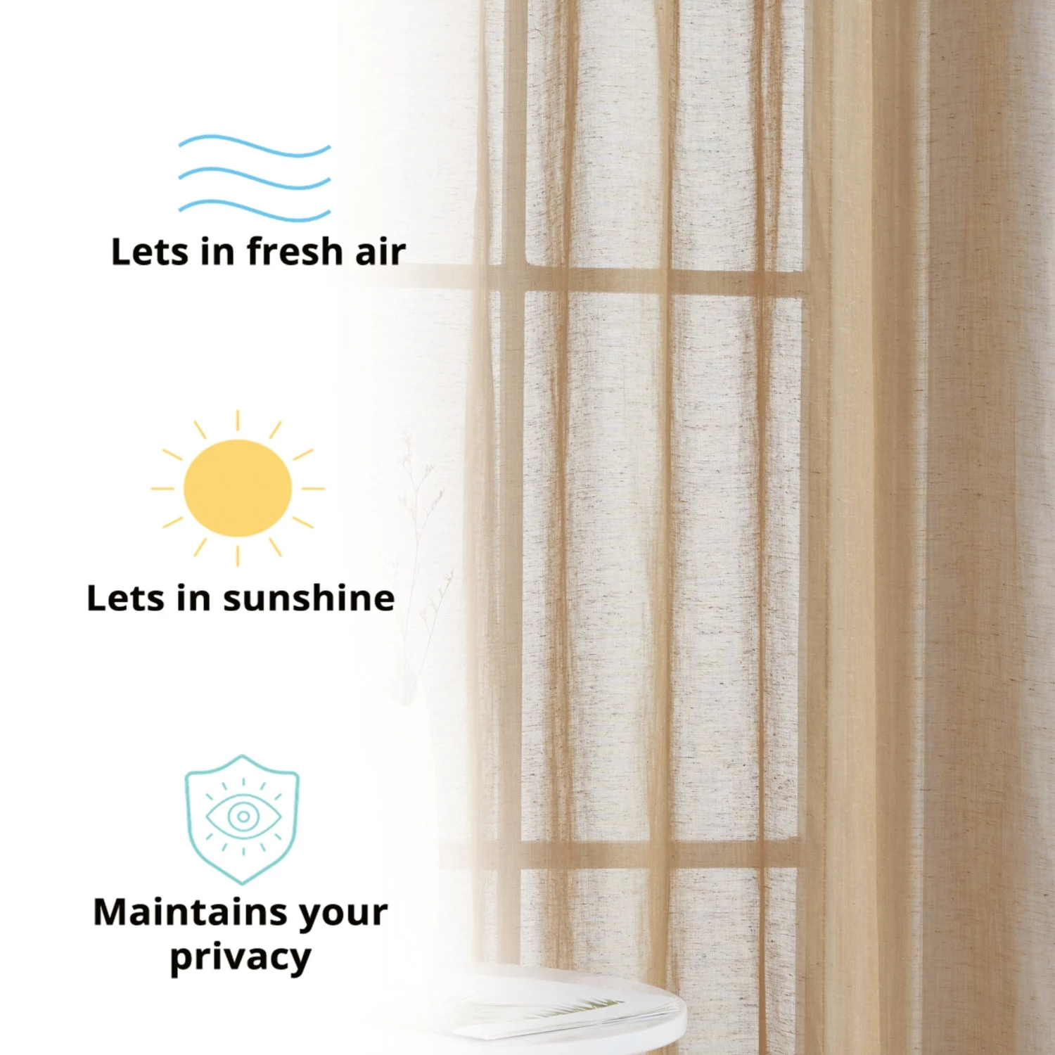 HLC.ME Sierra Linen Sheer Grommet Curtain Panels - Taupe - Set Of 2 6 HLC.ME Sierra Linen Sheer Grommet Curtain Panels - Taupe - Set Of 2