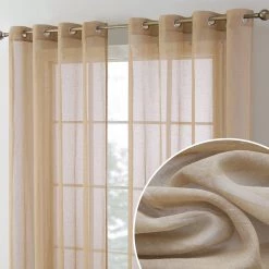 HLC.ME Sierra Linen Sheer Grommet Curtain Panels - Taupe - Set Of 2