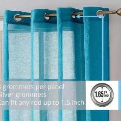 HLC.ME Sheer Curtains Sierra Linen Sheer Grommet Curtain Panels - Teal Blue - Set Of 2