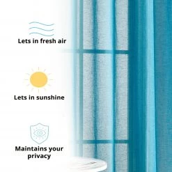 HLC.ME Sheer Curtains Sierra Linen Sheer Grommet Curtain Panels - Teal Blue - Set Of 2