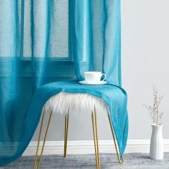 HLC.ME Sheer Curtains Sierra Linen Sheer Grommet Curtain Panels - Teal Blue - Set Of 2