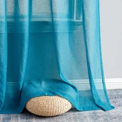 HLC.ME Sheer Curtains Sierra Linen Sheer Grommet Curtain Panels - Teal Blue - Set Of 2
