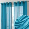 HLC.ME Sheer Curtains Sierra Linen Sheer Grommet Curtain Panels - Teal Blue - Set Of 2