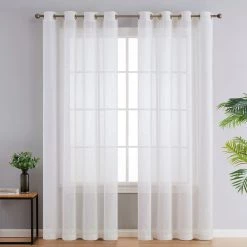 HLC.ME Sheer Curtains Sierra Linen Sheer Grommet Curtain Panels - White - Set Of 2