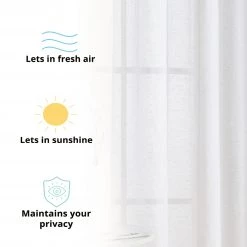 HLC.ME Sheer Curtains Sierra Linen Sheer Grommet Curtain Panels - White - Set Of 2