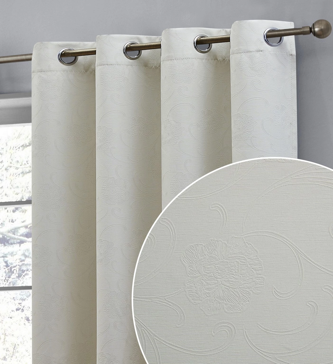 HLC.ME Blackout Curtains Taylor Floral Blackout Grommet Curtain Panels - Beige - Set Of 2 3 HLC.ME Blackout Curtains Taylor Floral Blackout Grommet Curtain Panels - Beige - Set Of 2