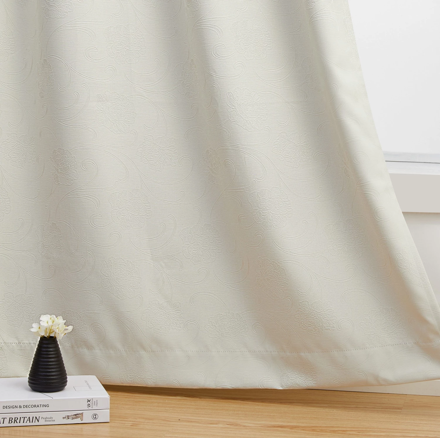 HLC.ME Blackout Curtains Taylor Floral Blackout Grommet Curtain Panels - Beige - Set Of 2 5 HLC.ME Blackout Curtains Taylor Floral Blackout Grommet Curtain Panels - Beige - Set Of 2