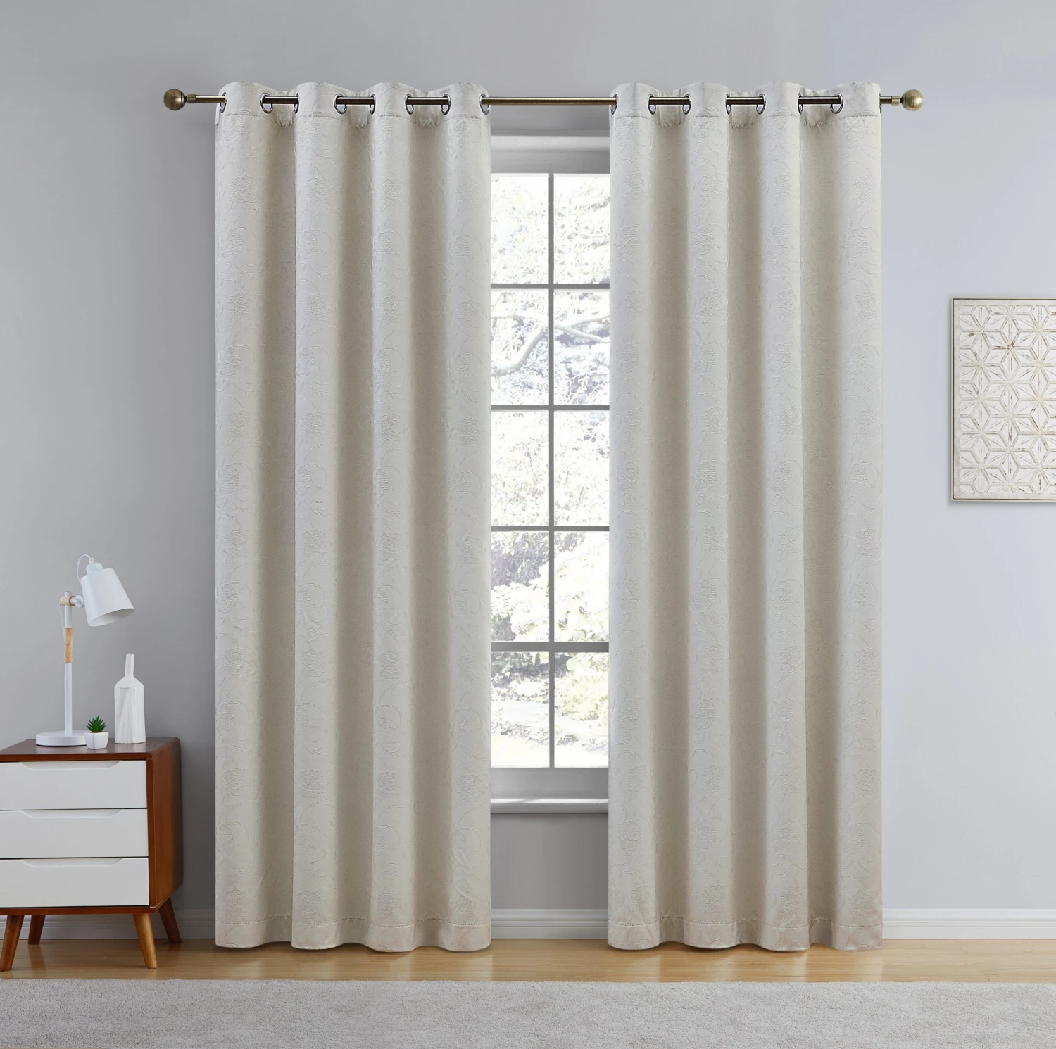 HLC.ME Blackout Curtains Taylor Floral Blackout Grommet Curtain Panels - Beige - Set Of 2 4 HLC.ME Blackout Curtains Taylor Floral Blackout Grommet Curtain Panels - Beige - Set Of 2