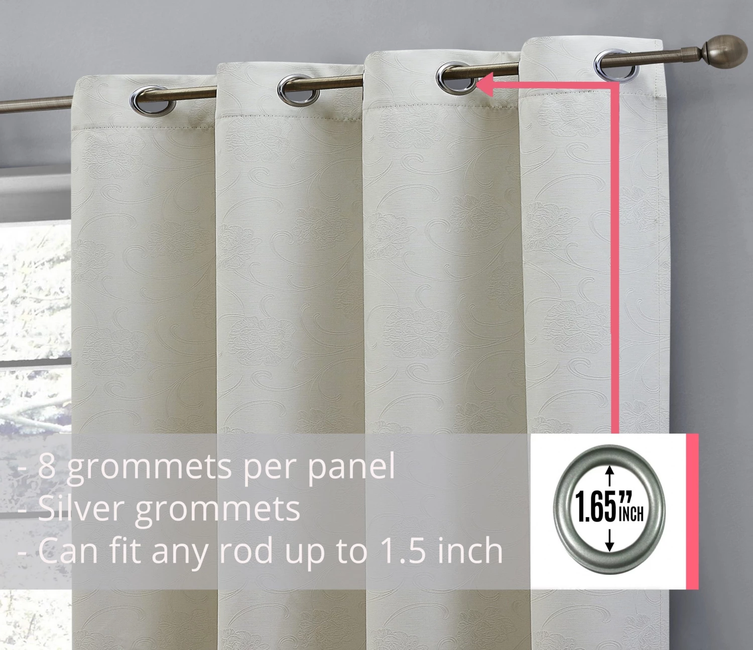 HLC.ME Blackout Curtains Taylor Floral Blackout Grommet Curtain Panels - Beige - Set Of 2 7 HLC.ME Blackout Curtains Taylor Floral Blackout Grommet Curtain Panels - Beige - Set Of 2