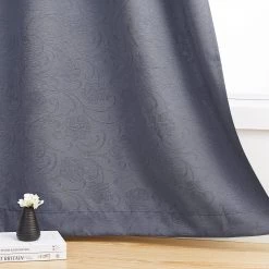 HLC.ME Taylor Floral Blackout Grommet Curtain Panels - Charcoal Grey - Set Of 2