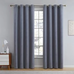 HLC.ME Taylor Floral Blackout Grommet Curtain Panels - Charcoal Grey - Set Of 2