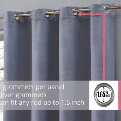 HLC.ME Taylor Floral Blackout Grommet Curtain Panels - Charcoal Grey - Set Of 2