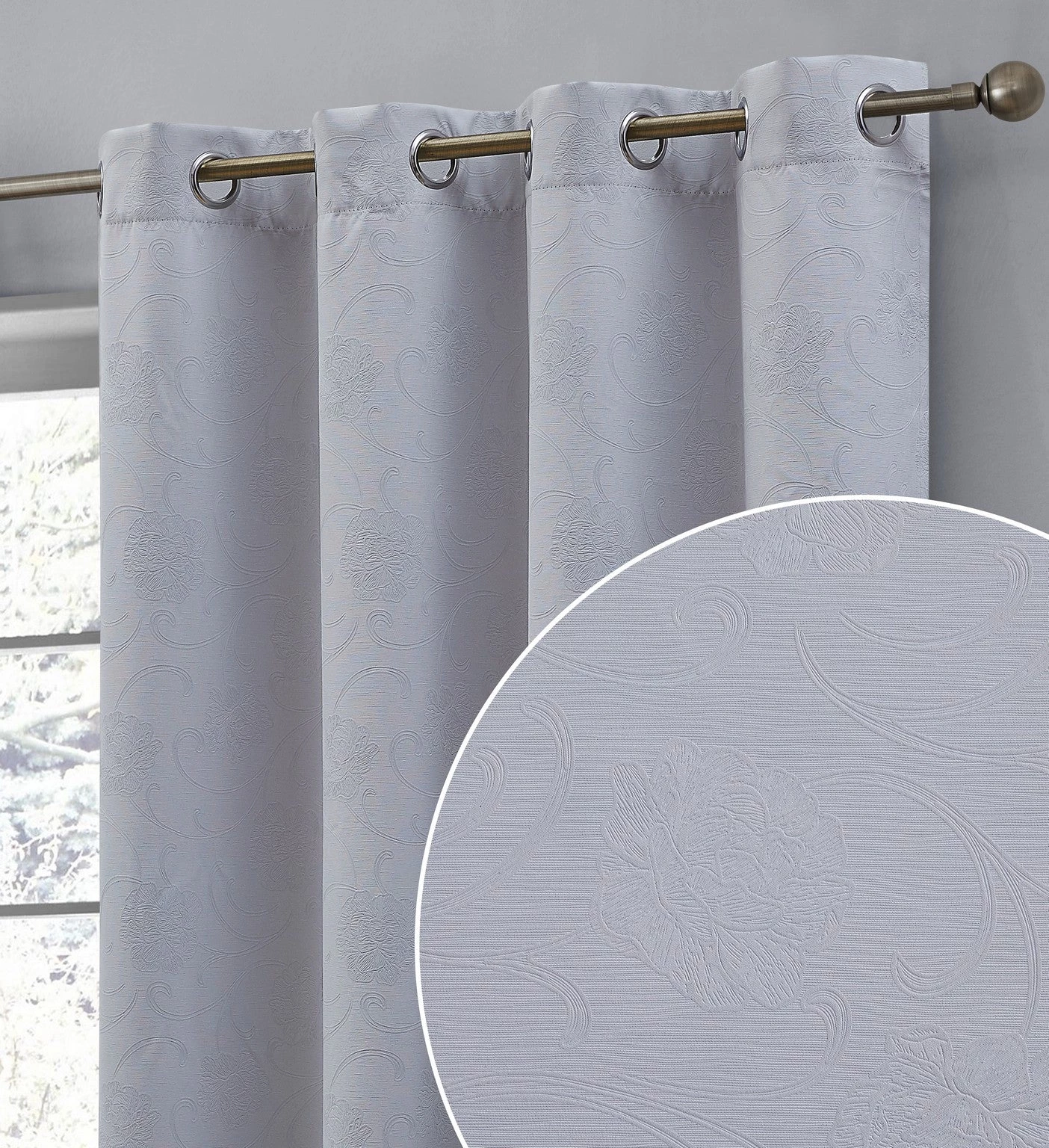 HLC.ME Blackout Curtains Taylor Floral Blackout Grommet Curtain Panels - Light Grey - Set Of 2 3 HLC.ME Blackout Curtains Taylor Floral Blackout Grommet Curtain Panels - Light Grey - Set Of 2