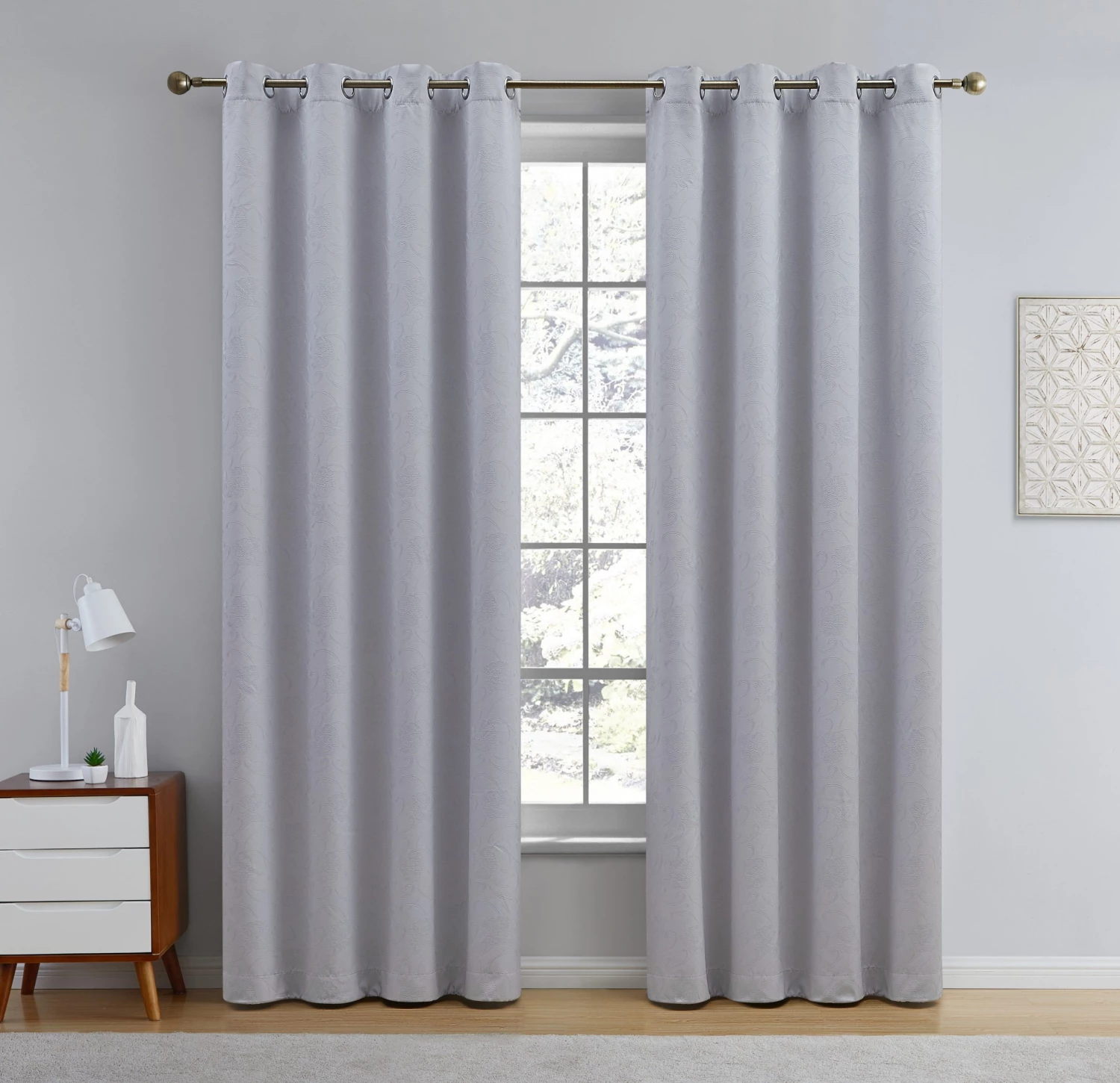HLC.ME Blackout Curtains Taylor Floral Blackout Grommet Curtain Panels - Light Grey - Set Of 2 4 HLC.ME Blackout Curtains Taylor Floral Blackout Grommet Curtain Panels - Light Grey - Set Of 2