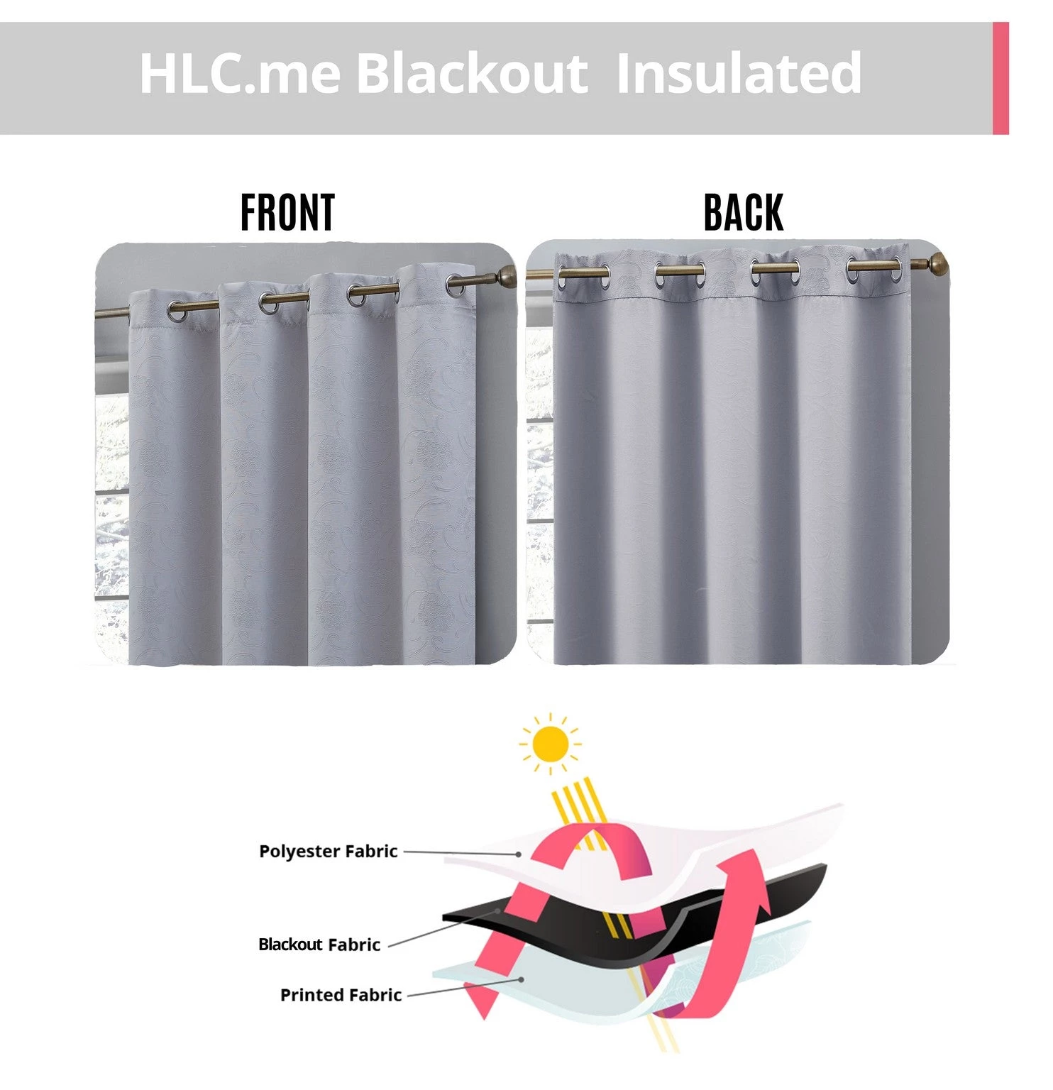 HLC.ME Blackout Curtains Taylor Floral Blackout Grommet Curtain Panels - Light Grey - Set Of 2 11 HLC.ME Blackout Curtains Taylor Floral Blackout Grommet Curtain Panels - Light Grey - Set Of 2