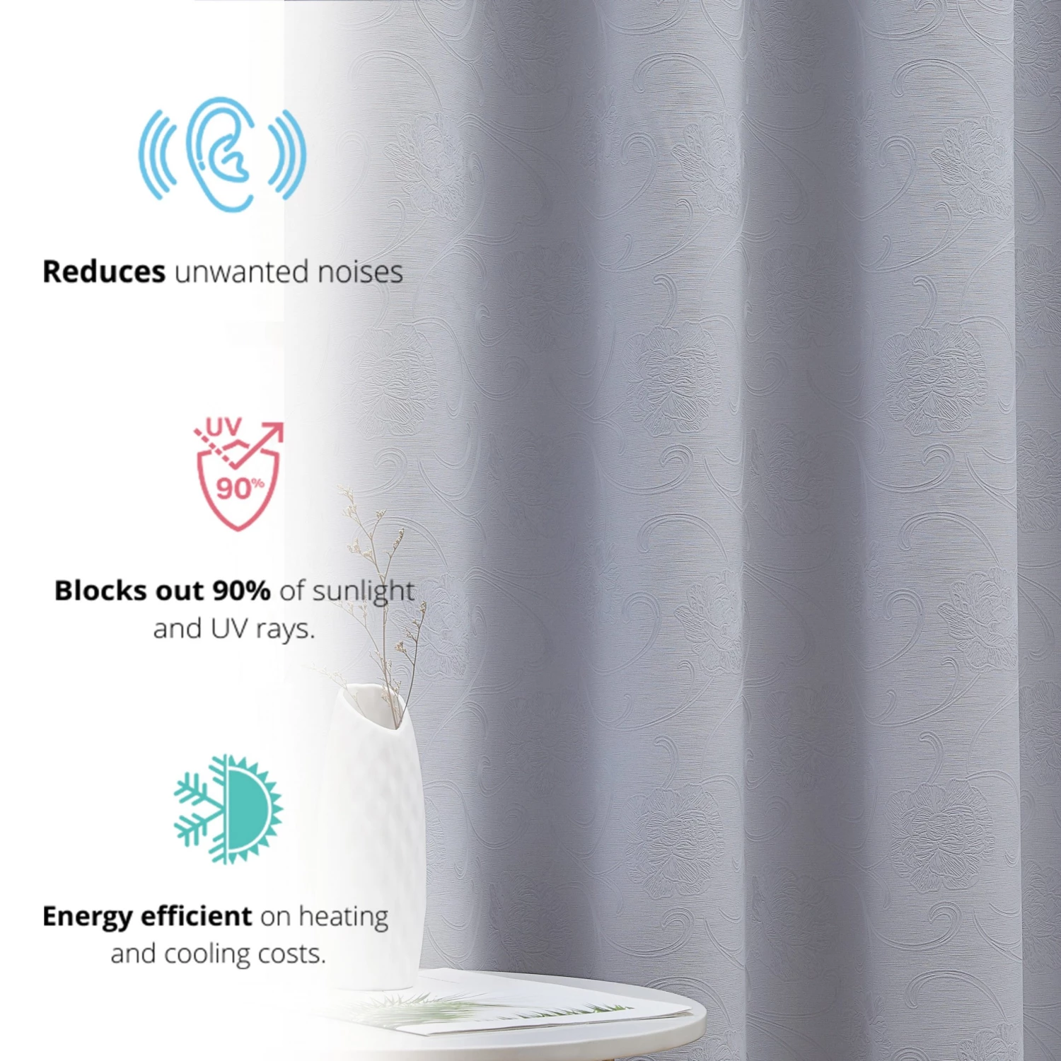 HLC.ME Blackout Curtains Taylor Floral Blackout Grommet Curtain Panels - Light Grey - Set Of 2 6 HLC.ME Blackout Curtains Taylor Floral Blackout Grommet Curtain Panels - Light Grey - Set Of 2