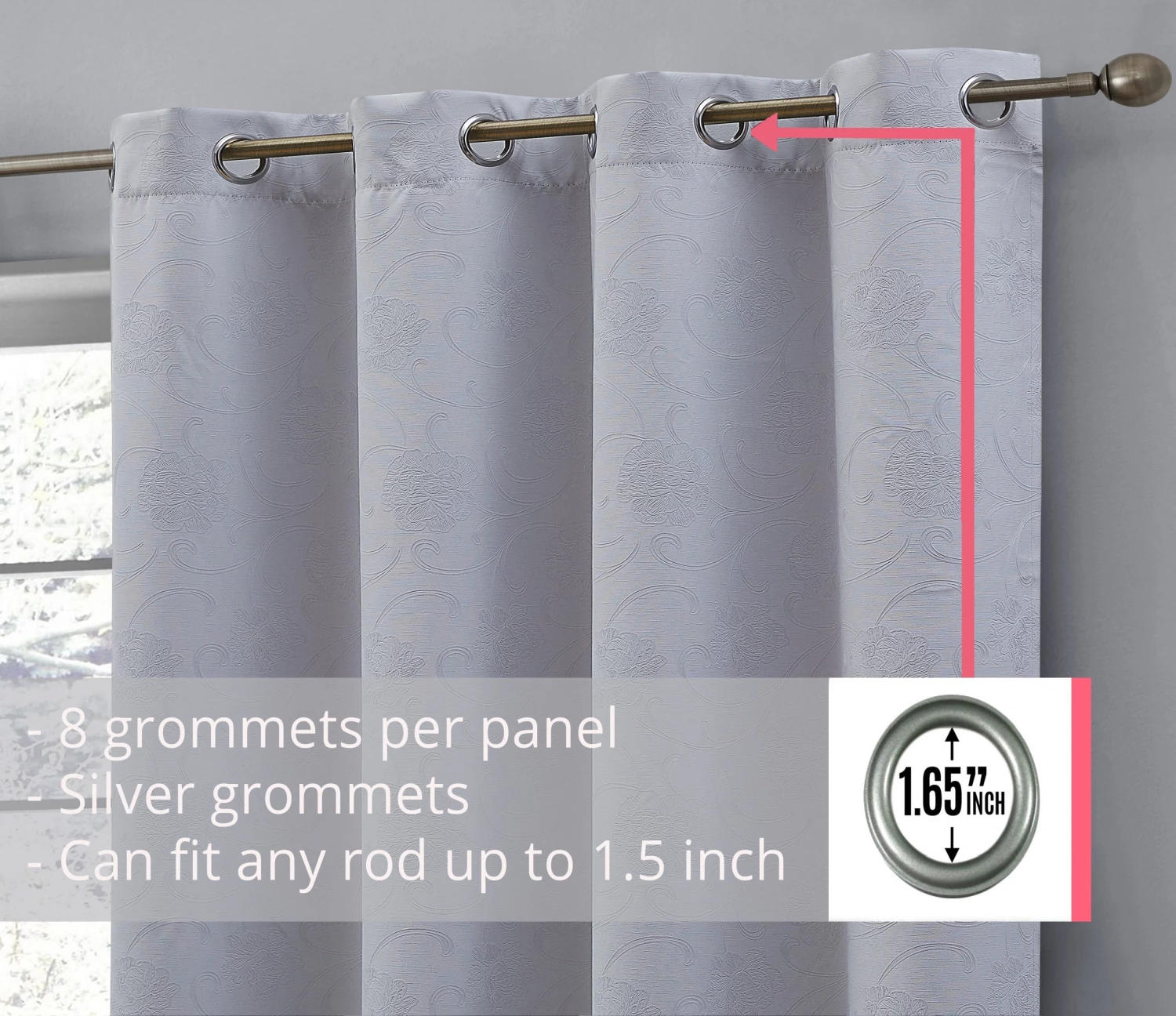 HLC.ME Blackout Curtains Taylor Floral Blackout Grommet Curtain Panels - Light Grey - Set Of 2 7 HLC.ME Blackout Curtains Taylor Floral Blackout Grommet Curtain Panels - Light Grey - Set Of 2