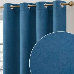 HLC.ME Taylor Floral Blackout Grommet Curtain Panels - Teal Blue - Set Of 2