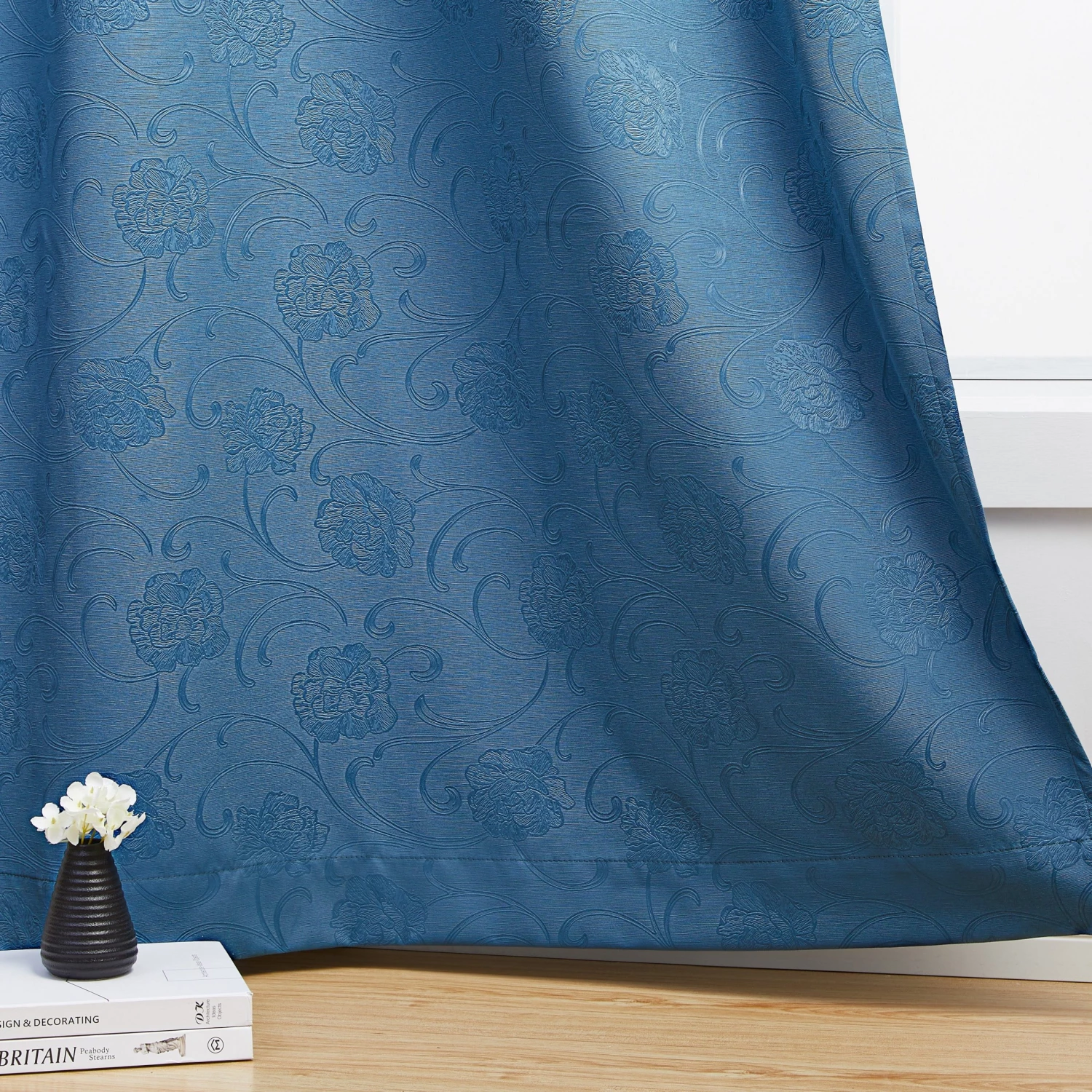 HLC.ME Taylor Floral Blackout Grommet Curtain Panels - Teal Blue - Set Of 2 5 HLC.ME Taylor Floral Blackout Grommet Curtain Panels - Teal Blue - Set Of 2