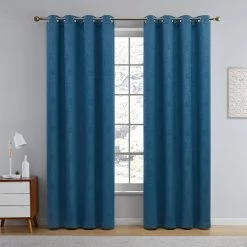 HLC.ME Taylor Floral Blackout Grommet Curtain Panels - Teal Blue - Set Of 2