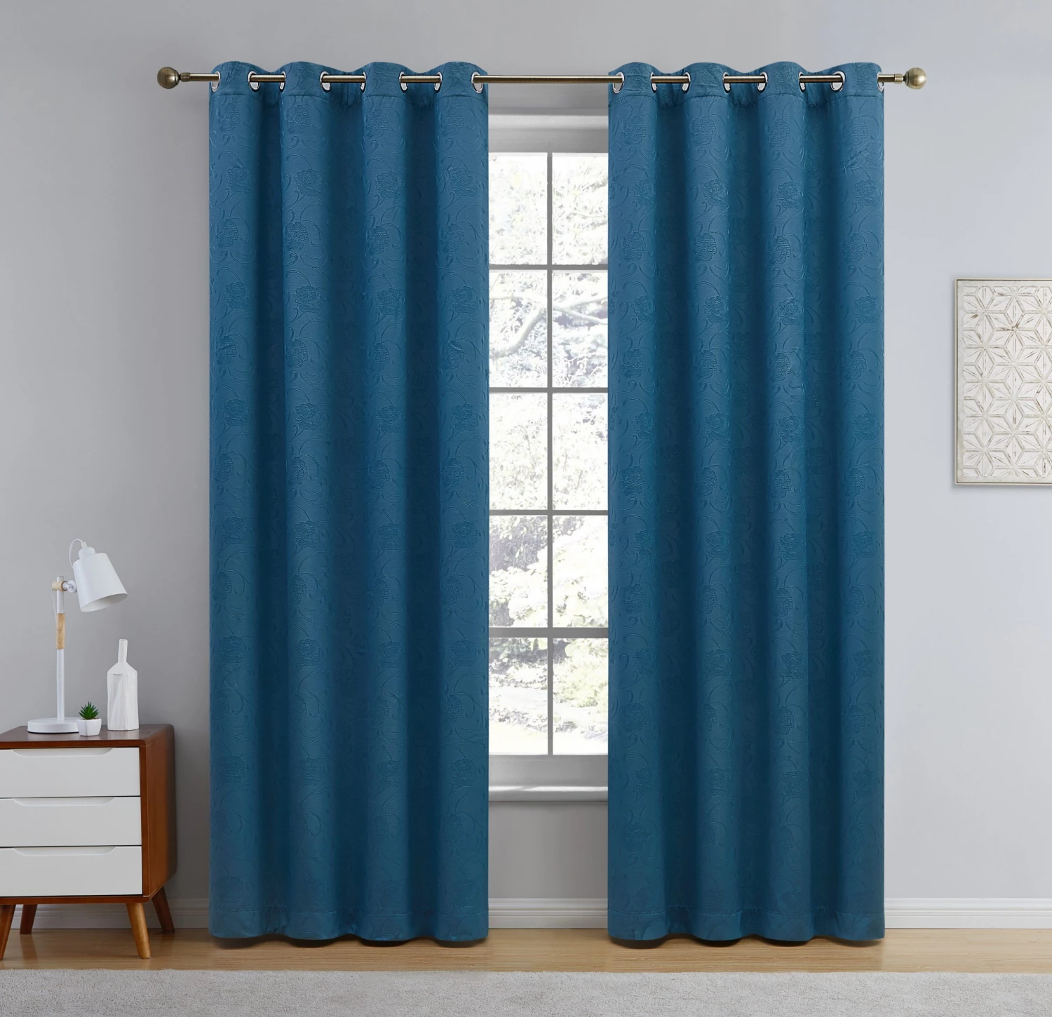 HLC.ME Taylor Floral Blackout Grommet Curtain Panels - Teal Blue - Set Of 2 4 HLC.ME Taylor Floral Blackout Grommet Curtain Panels - Teal Blue - Set Of 2
